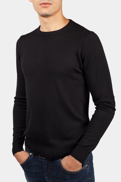 PULL COL ROND LAINE MERINOS NOIR - Exclusive - banzola-collection