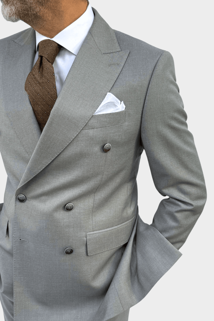 GROSGRAIN DOUBLE-BREASTED グレー BLUE STRIPED CROSSOVER SUIT - PHOENIX – banzola-collection