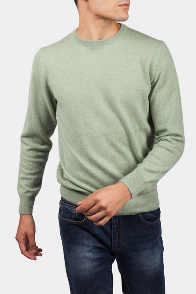 PULL COL ROND 100% CACHEMIRE EN VERT CLAIR - Exclusive - banzola-collection