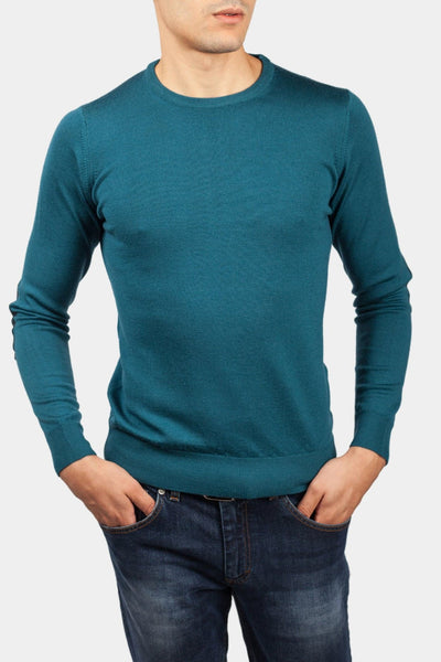 PULL COL ROND LAINE MERINOS TURQUOIS - Exclusive - banzola-collection