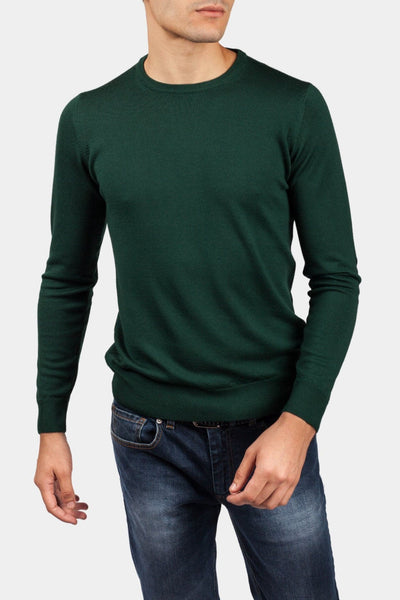 PULL COL ROND LAINE MERINOS VERT - Exclusive - banzola-collection